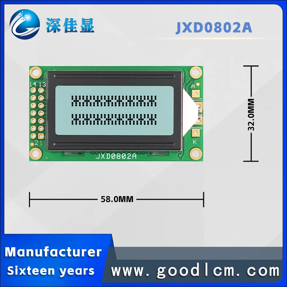 manufacturer 0802 small-sized character dot matrix screen JXD0802A FSTN White Positive Russian characters LCM module