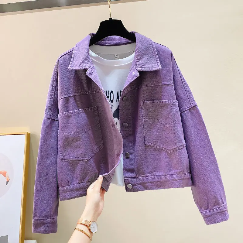 

2025 Spring Autumn New Candy Loose All-Match Purple Denim Jacket Women's Short Ultra-Thin Top