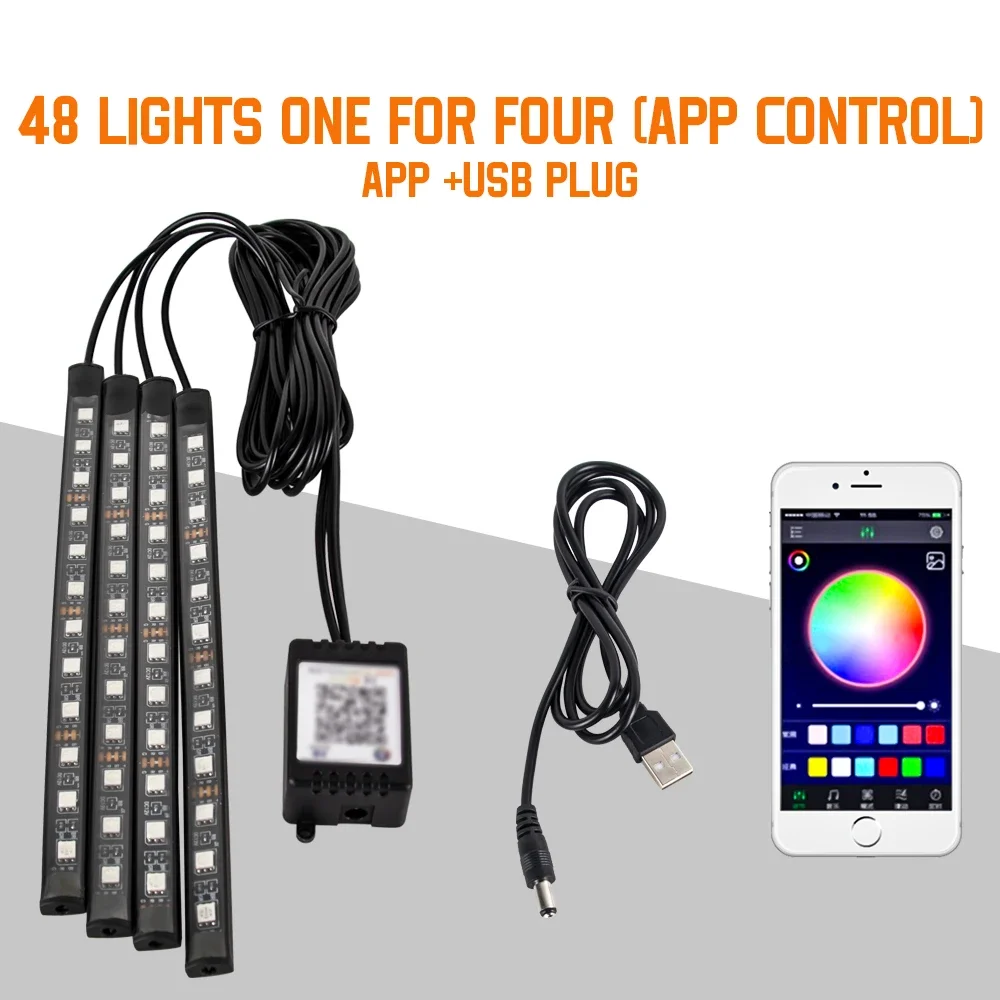Neon 36 48 72 LED Auto-interieur Omgevingsvoetlicht Draadloze afstandsbediening Muziek APP Controle Auto RGB Sfeer Decoratieve lamp