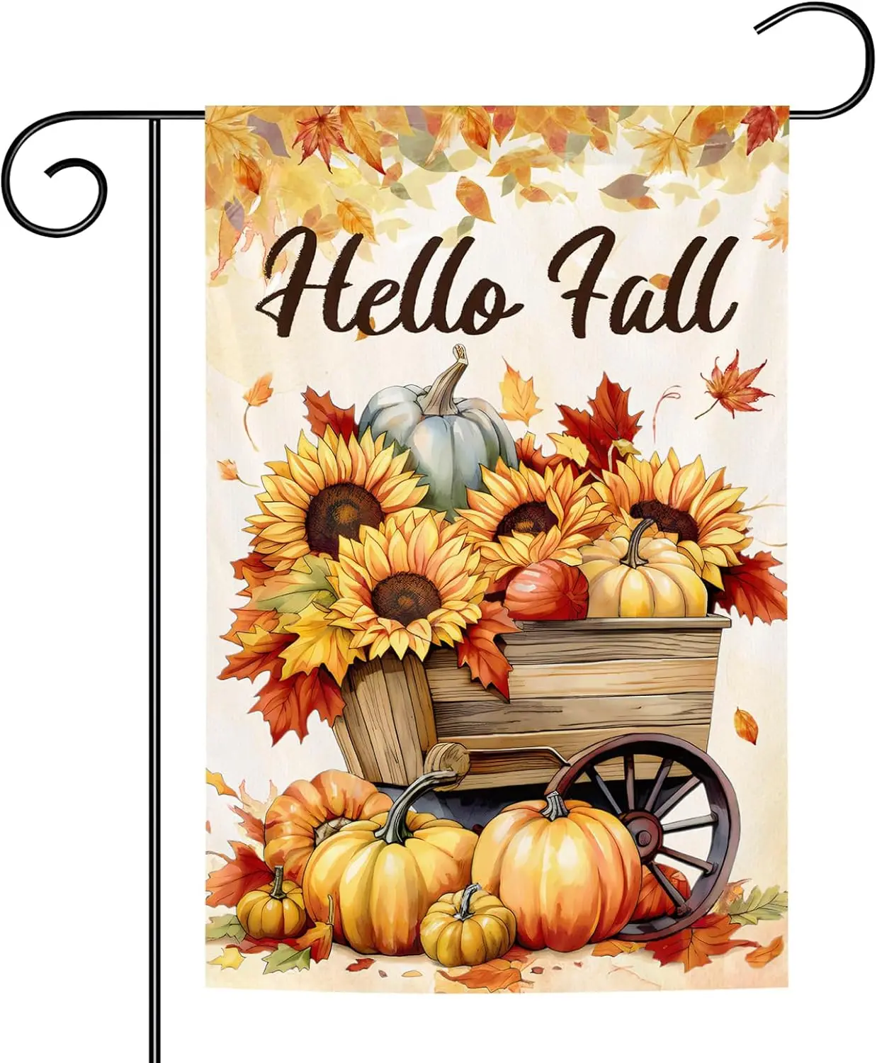 Fall Garden Flag Leaves Pumpkin Sunflower 12x18 Inch Double Sided Polyester Garden Flag for Thanksgiving Holiday Yard Outdoo EEZ