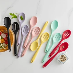 2pcs Silicone Spoon Dinnerware Set Integrated Soup Spoon Salad Spoon Set High Temperature Resistant Kitchen Cooking Utensils