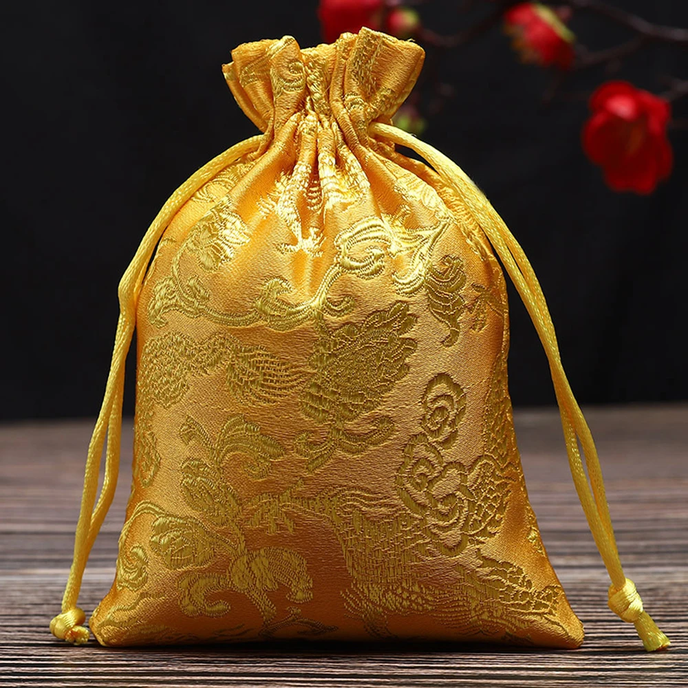 

Candy Favour Gift Embroidered Drawstring Party Storage Bag Pouch Jewelry Packaging Bag Satin