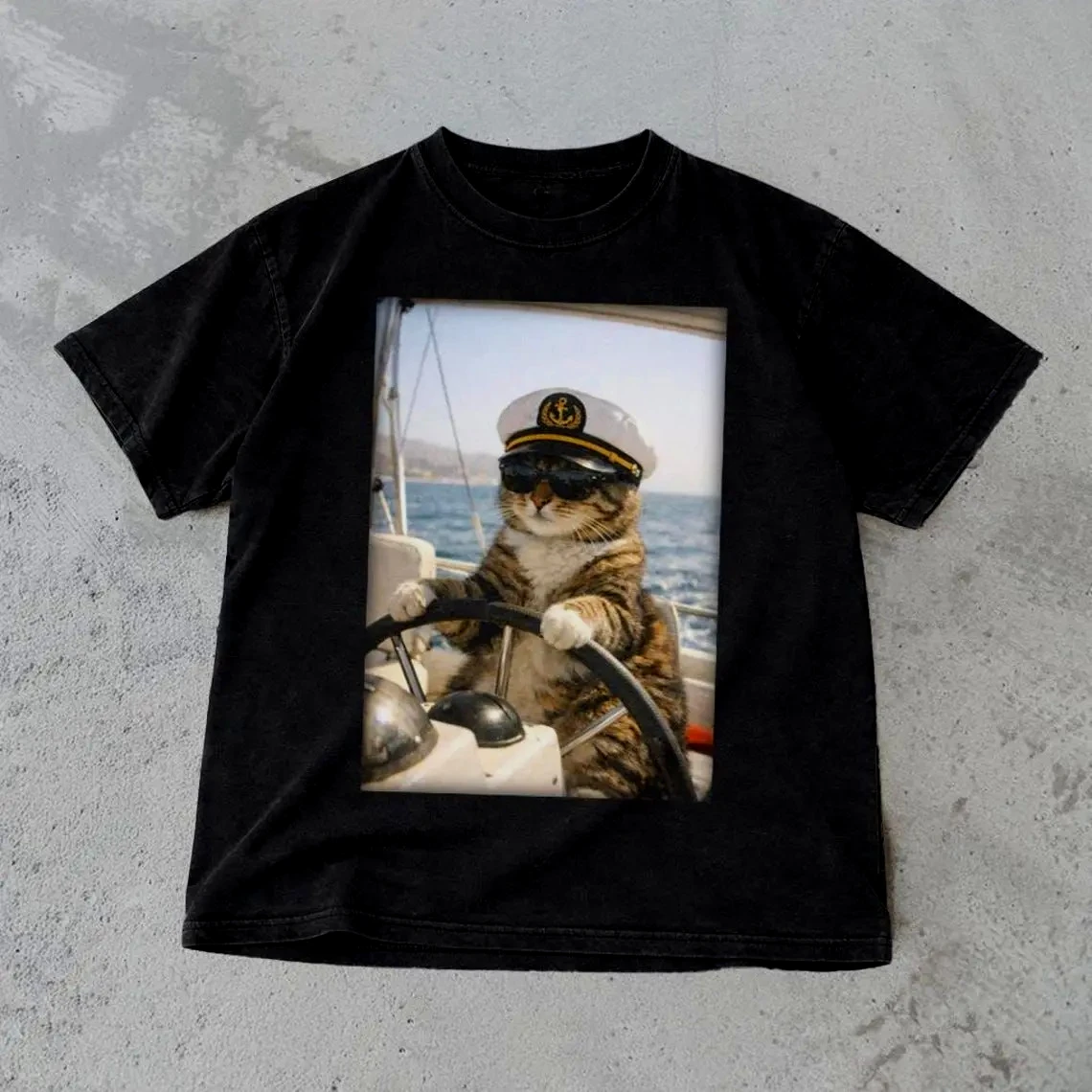 Captain Cat T-shirt Cat Meme Printed T-shirt Cute Couple Shirt Women's Comfortable T-shirt Graphic T Shirts Summer Streetwear