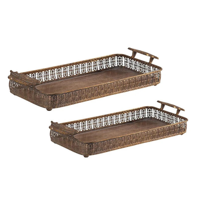 

American retro wrought iron tray, bed and breakfast hotel decoration, gold handicrafts, creative desktop ornaments