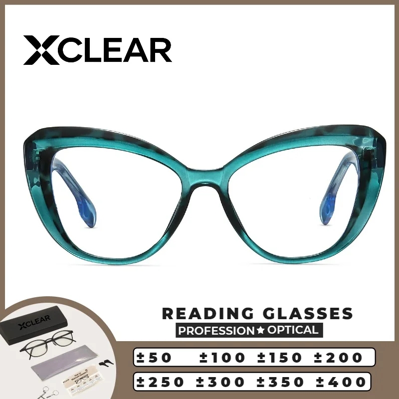 

Очки для чтения XCLEAR: Модные, универсальные, повседневные, с защитой от синего света, легкие, двухцветные, в форме кошачьего глаза, для узкого лица
