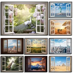 3D Visual Effect Open Window Famous City Landscape Posters Prints Canvas Printing Wall Art Picture for Living Room Home Decor