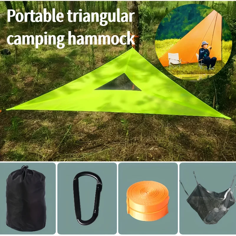 

4M Triangle Sun Shade Sail & Hammock with Anti-Roll Net - Portable Camping Bed Breathable Mesh Tent for Hiking Outdoor Awning
