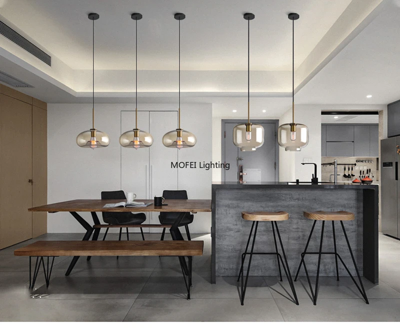 Art Industrial Retro E27 Glass Pendant Light Nordic Loft Chandelier Kitchen Restaurant Minimalist Hanging Lamp Suspension LED