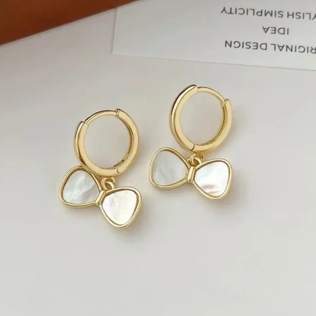 

Real 925 Sterling Silver 14K Gold Bowknot Pendant Hoop Earrings for Women Mini Cute Fine Jewelry Minimalist Accessories