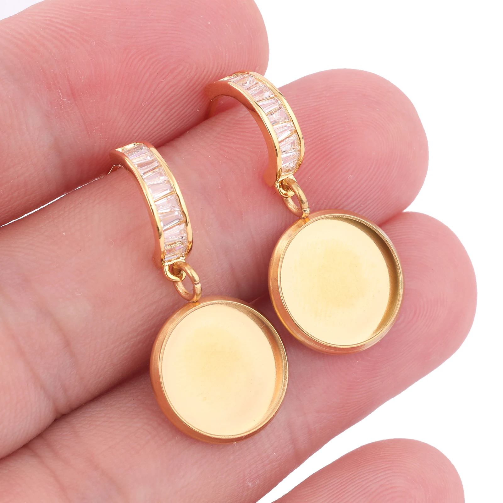 6pcs Zircon Stone Earring Hooks Findings Fit 12mm Cabochon Earrings Base Setting Blanks Stainless Steel Diy Jewelry Findings