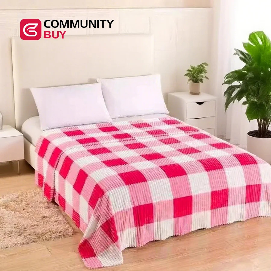 Air Conditioning Blanket with Fresh Grid Print 220X240Cm, Versatile for Sofa/Bed, Ideal Comfortable Cover for Nap and Home.