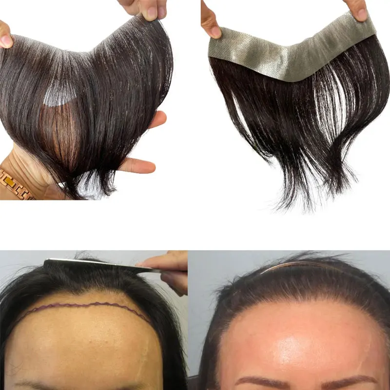 Frontal Hairpiece For Women Human Hair Extensions Forehead Hairline PU Skin Toppers Hair Replacement Toupee For Men