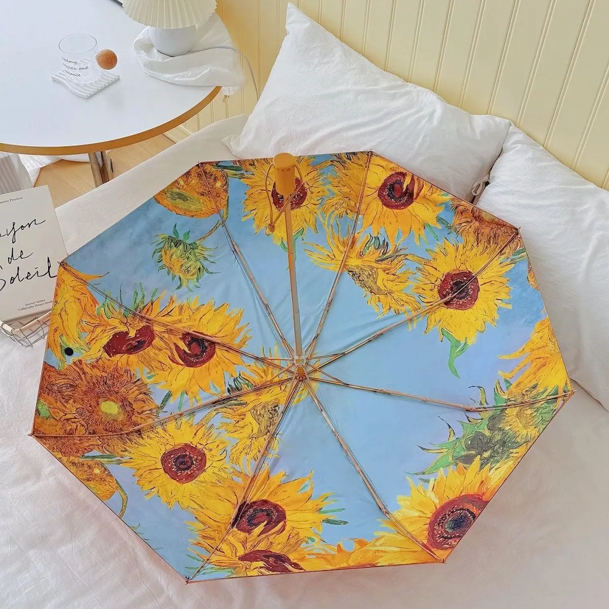 High-end Van Gogh Sunflower Oil Painting Umbrella: Double Layer UV Protection Sunshade Umbrella for Women Gift for Girlfriend