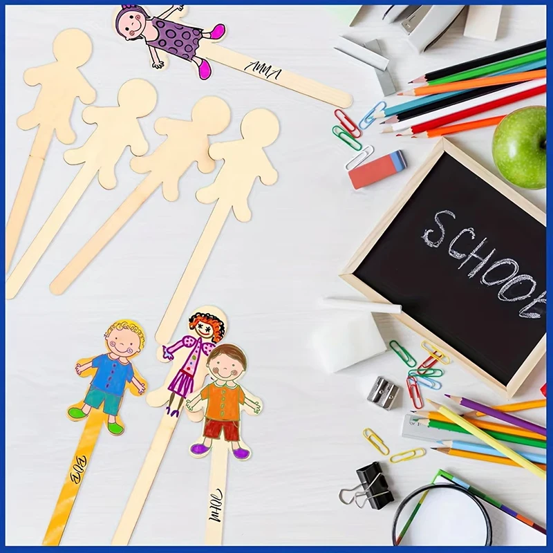 30pcs Character Craft Sticks 5.3 Inch Extra Large Character Shaped Craft Sticks Natural Wood Craft Sticks For DIY Projects