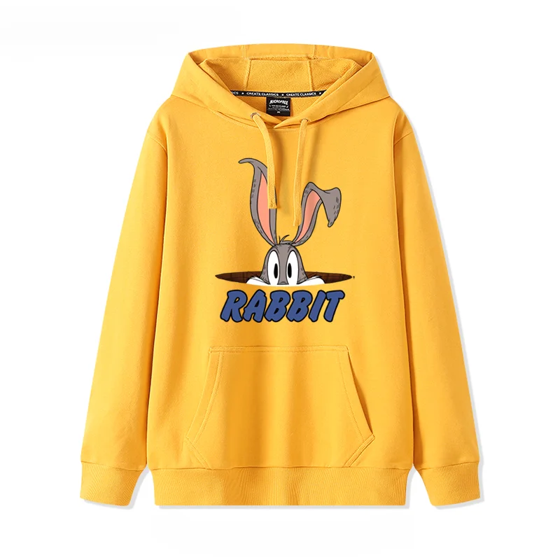 2024 Cartoon Printed Bugs Bunny Hoodie Women\'s Street Trend Simple White Pullover Coat Hoodie Couple clothing  women clothing