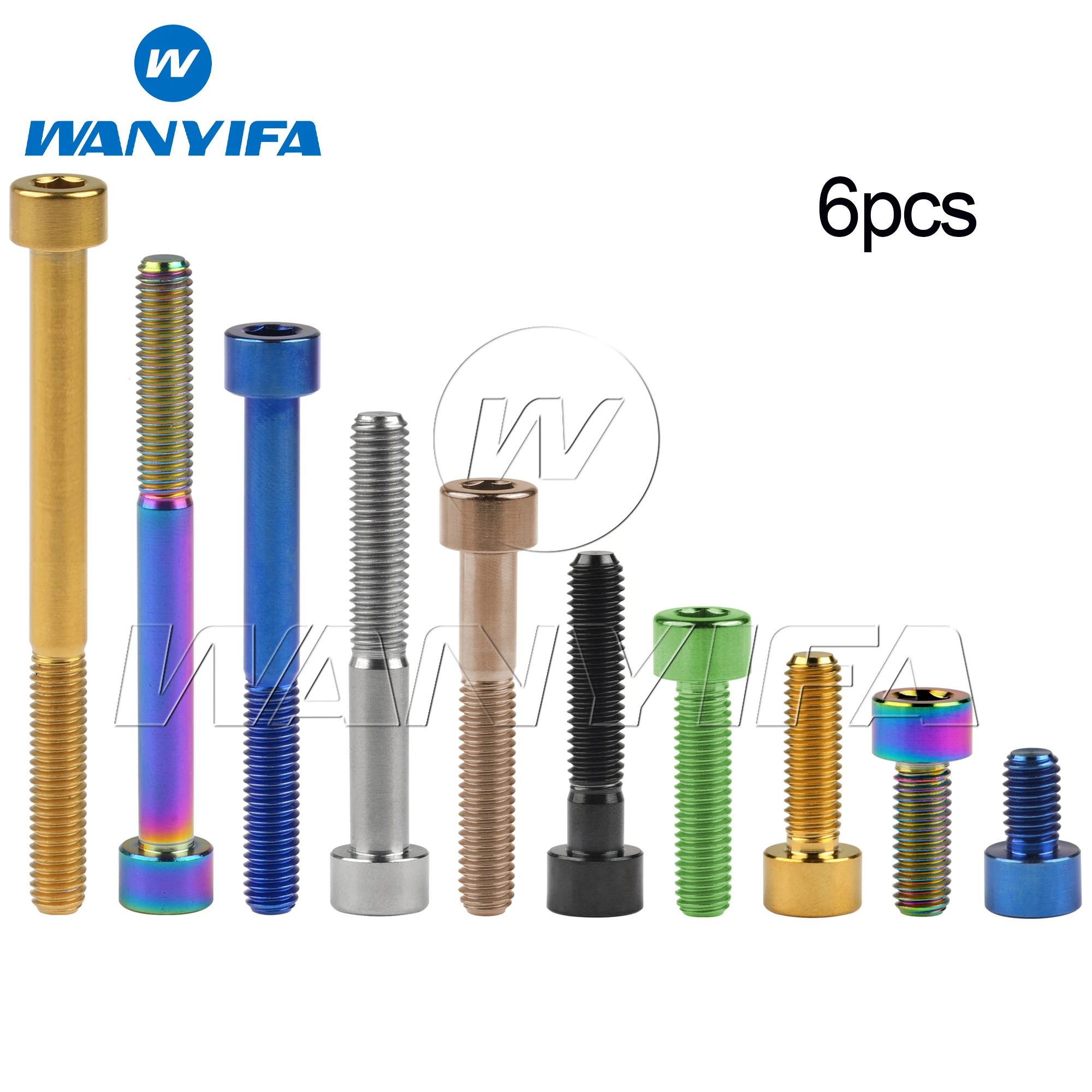 

Wanyifa 6pcs Titanium Bolts M6x10 15 18 20 25 30 35 40 45 50 55 60 65mm DIN912 Cap Hex Head Screws for Mountain Road Bike Parts