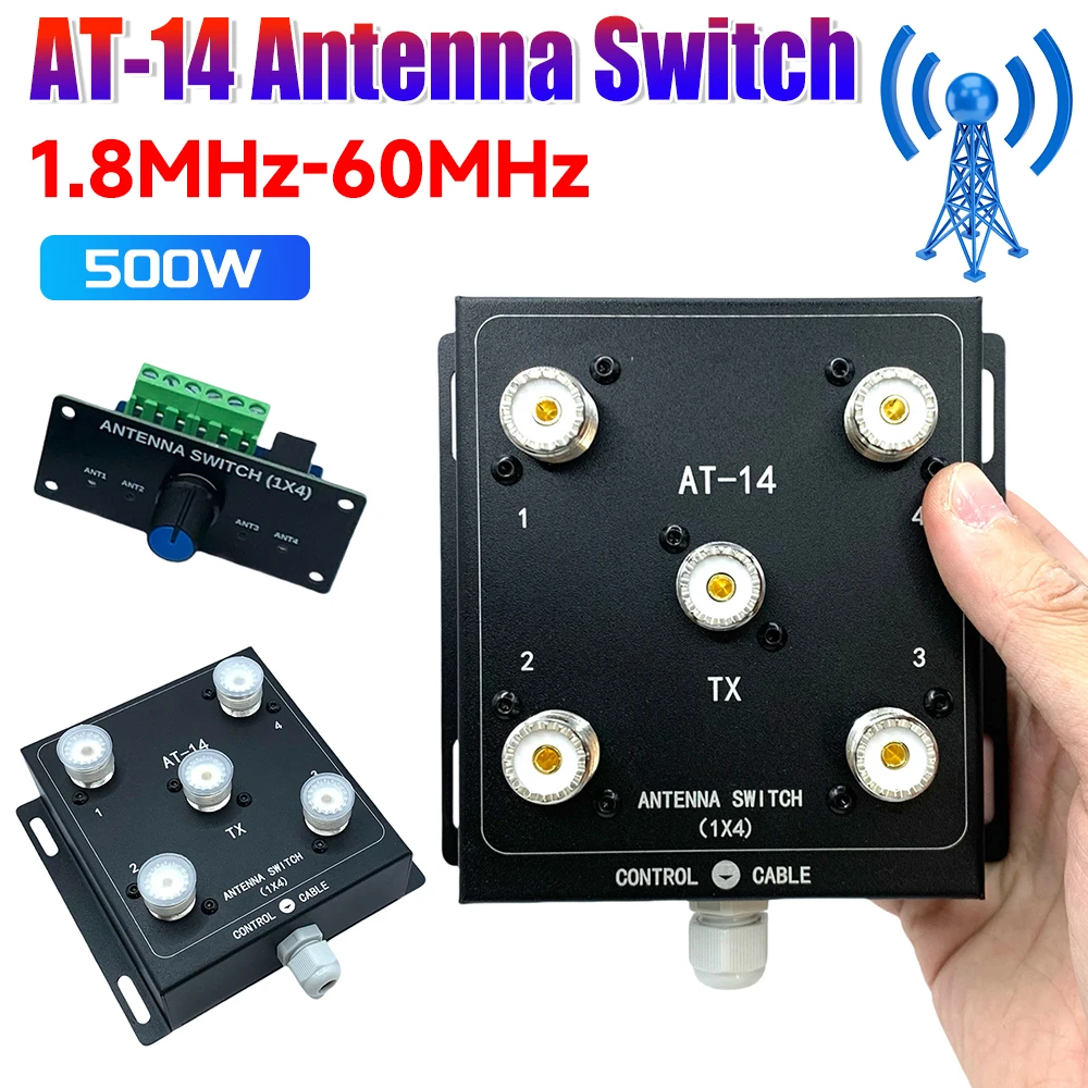 4-Way Coax Remote Antenna Switch Antenna Switch 1.8-60MHz Antenna Signal Switch Antenna Splitter Switch for Radio Stations