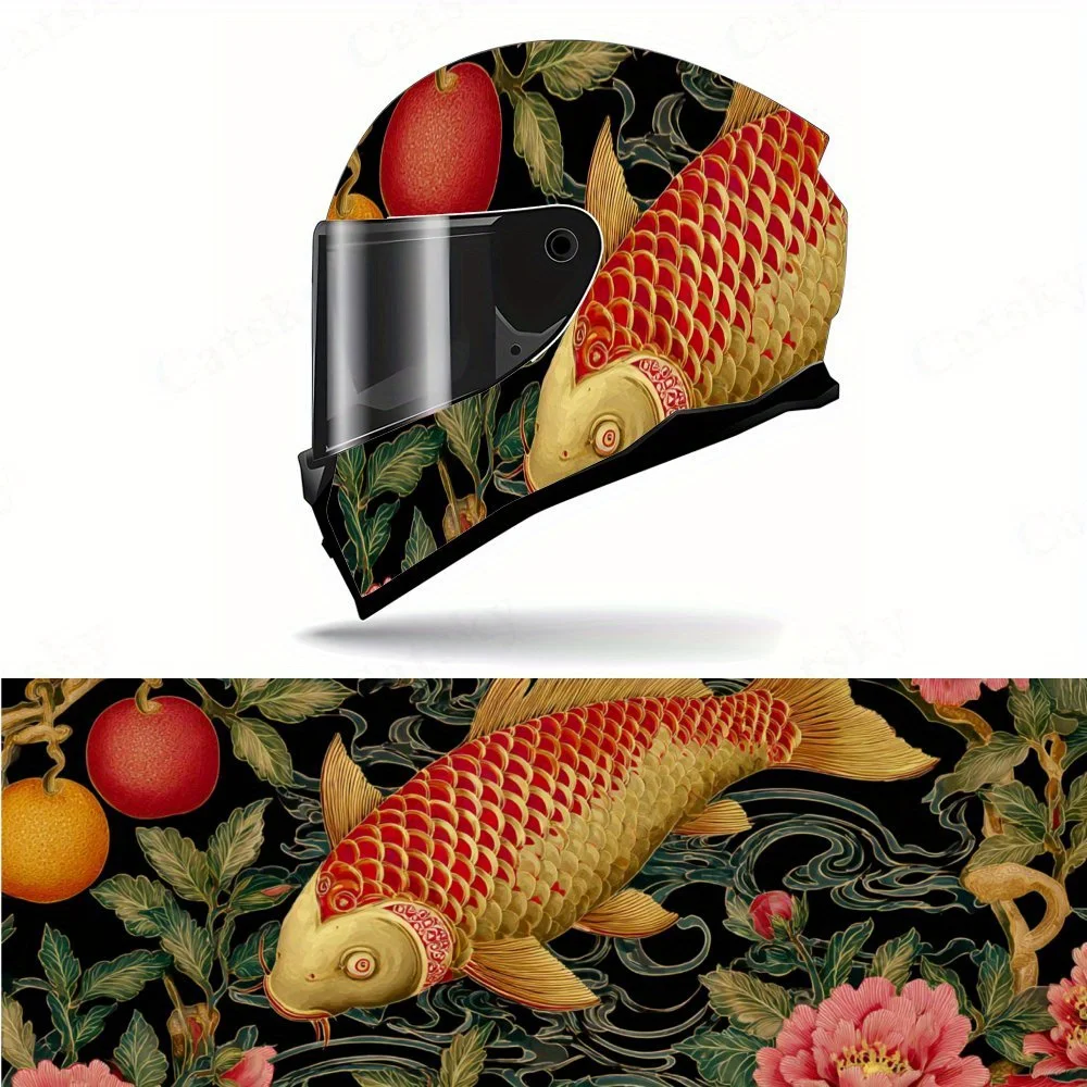 

Oriental Style Koi Fish and Peony-Durable Waterproof PVC, Self-Adhesive Motorcycle Racing Helmet Decal, Perfect Gift for Motorcy