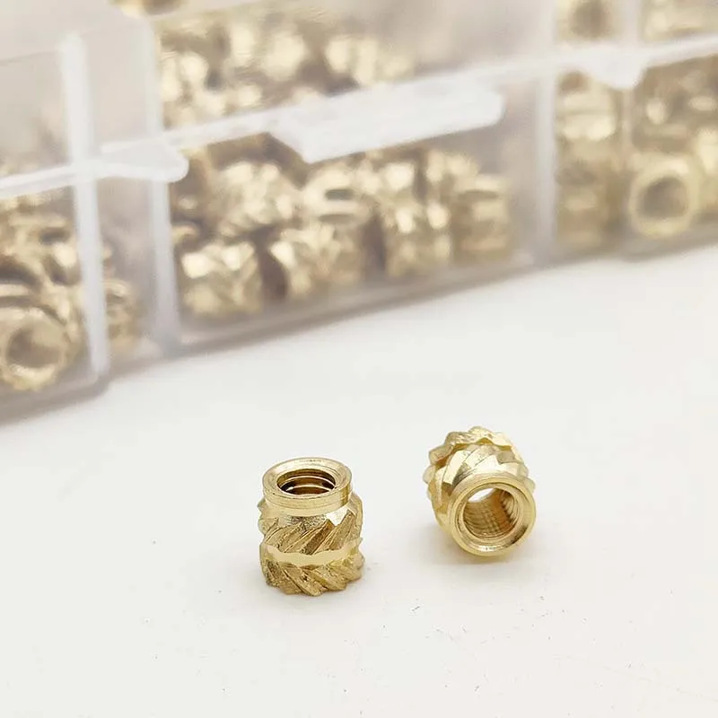 Injection Molding Nut Brass Heat Set Nuts For Plastic Housing Repair Diagonal Knurled Outer Wall Internal Threads