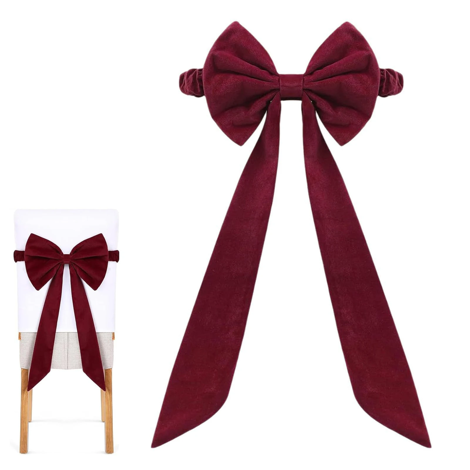 Dark Red Bow Shaped Chair Bows For Christmas Day Celebrations Burgundy Velvet Sashes Burgundy Christmas Chair Bows Soft