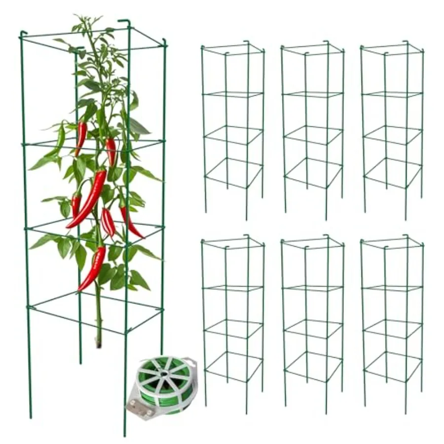 

Garden tomato cages 6-pack 46-inch height heavy-duty steel red finish rust-resistant support for tomatoes cucumbers and climbin