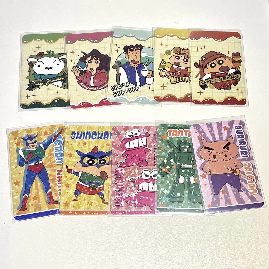 Crayon Shin-Chan Card custodia per carte da collezione Cute Japanese Anime Laser Cards Flash CardOrnaments Stickers segnalibri da collezione