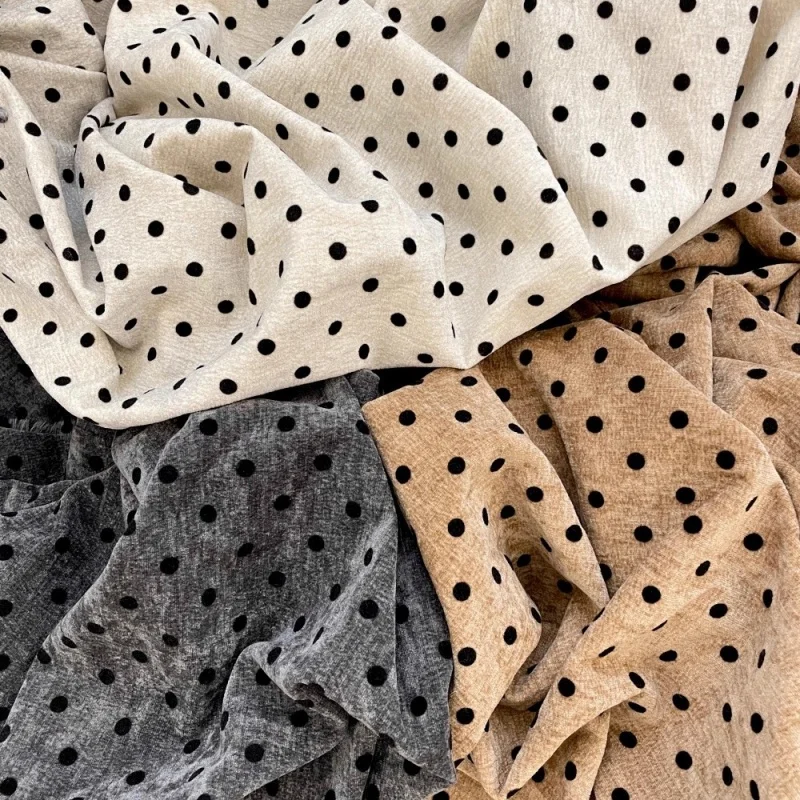 

Retro new Korean-style velvet polka dot clothing, bedding, DIY handcrafted small and trendy fabric, with a fresh and light style