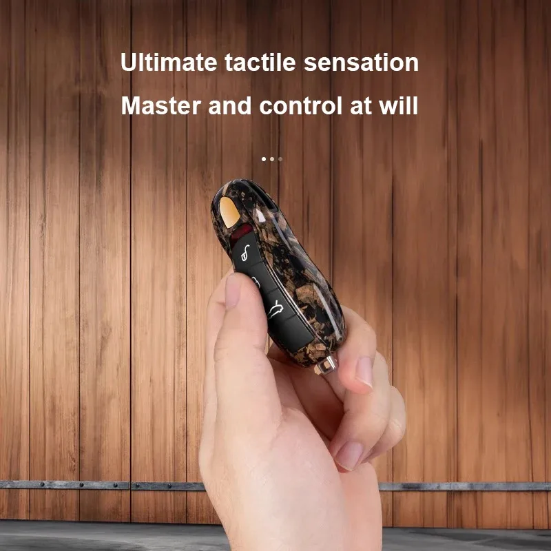 For Porsche Cayenne Panamera Macan 718 Cayman Boxster 911 Taycan Dark Walnut Wood Texture Key Case Protective Shell Fob Cover