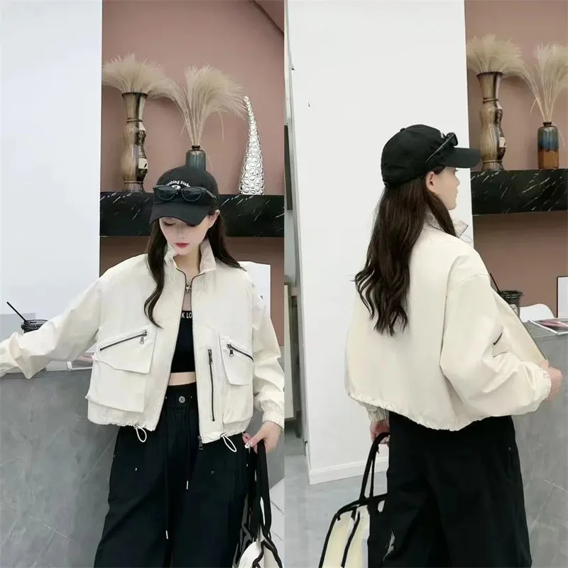 Wiosna Jesień Moda Damska Krótka Kurtka 2025 Nowa Damska Jednolita Luźna Kurtka Koreańska Damska Wypoczynkowa Odzież Wierzchnia z Długim Rękawem