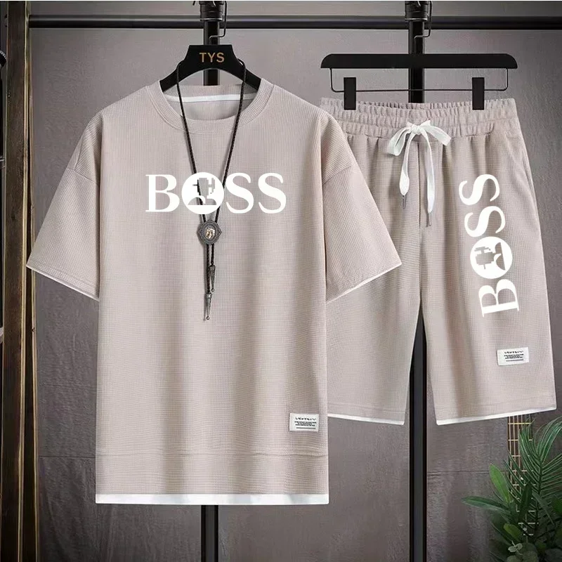 

Summer 2025 new men's breathable short-sleeved T-shirt + quick-drying shorts two-piece outdoor fashion men's sportswear and casu