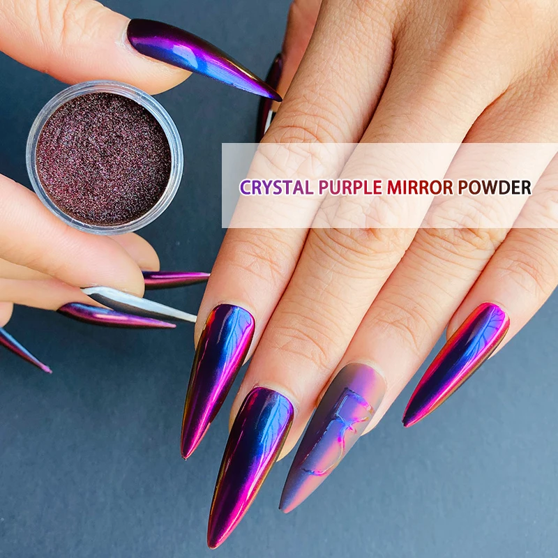 HNDO Purple-Red Gradient Colors Nail Magic Mirror Powder Glitter Effect for Professional Manicure Chrome Powders Dust TE33