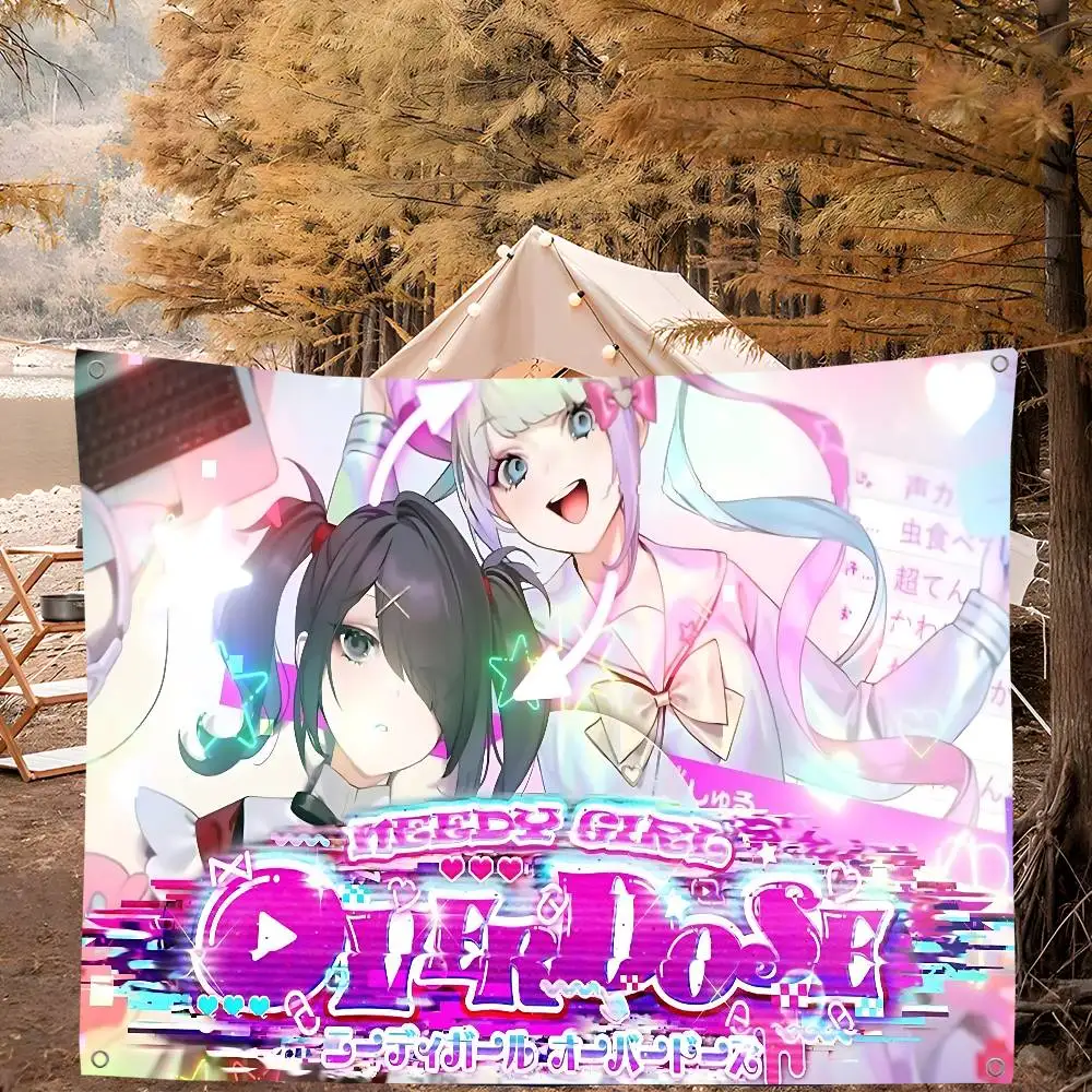 Visual Novel Needy Girl O-Overdose Game Banner Art Printing Japanese Wall Flag Anime Wall Hanging Home Decor