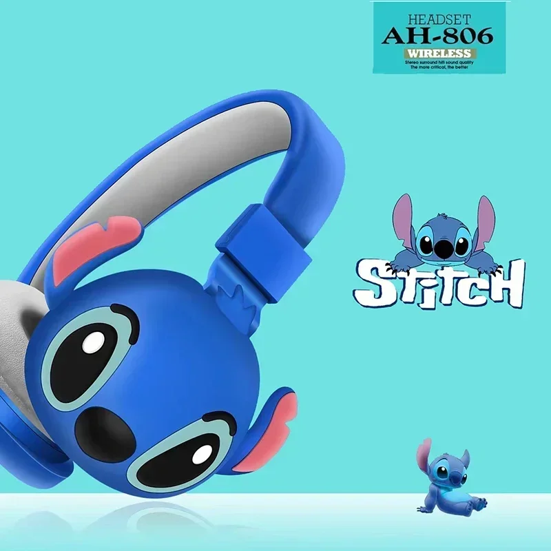 Disney Stitch Wireless Bluetooth Headphones AH-806 HIFI Stereo Sound Foldable Headsets with Mic Anime Cartoon Kids Birthday Gift