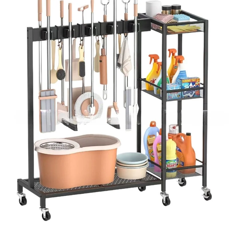 Cross-border Indoor Cleaning Tool Rack, Garage Finishing Broom Mop Rack, Floor-to-ceiling Wrought Iron Multi-layer Storage Rack