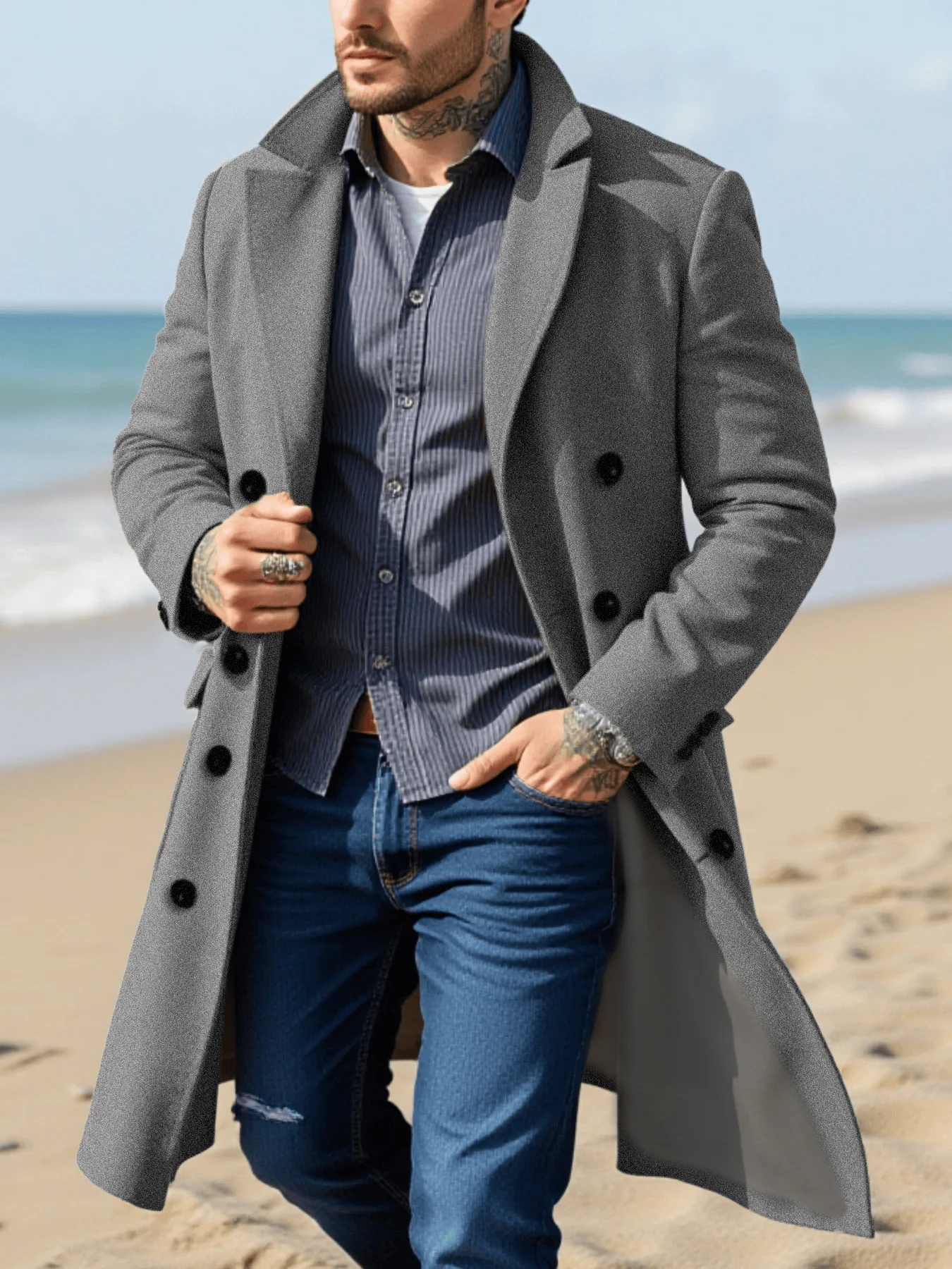 

Man's Winter Jacket Foiled Coat Overcoat Padded Liner Double Buckle Accent Solid Tone Outdoor GradeEuro Fit