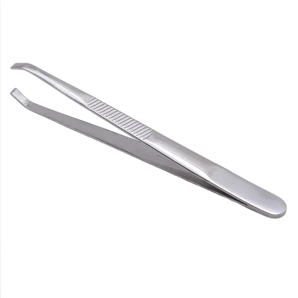 Pinzas de maquillaje para pestañas y cejas, punta plana inclinada de acero inoxidable, herramientas de belleza para depilación Facial, 1 Uds.