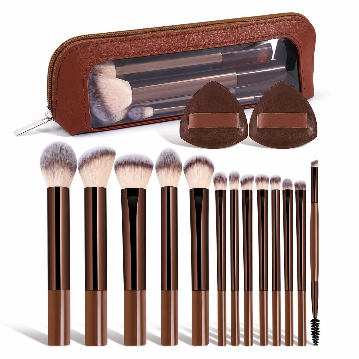 16PCS Premium Makeup Brush Set, Foundation, Detail, Eyeshadow, Blush & Powder Tools, Portable Travel Kit, Gift for Women & Girls