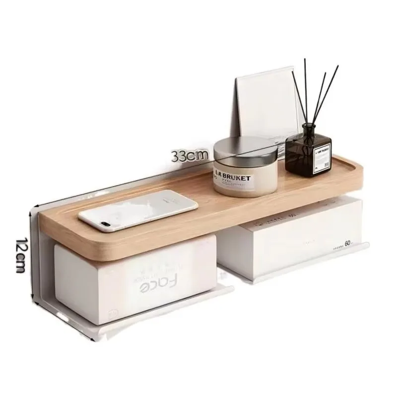 Walnut Wood Bathroom Tissue Box, Wall Mount No Drill Roll Holder with Wide Shelf, Stores Toilet Roll & Wet Wipes