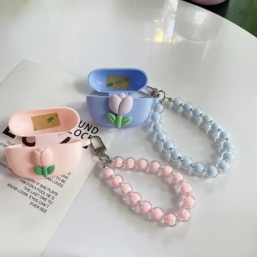 

Cute Case for Honor Earbuds X3i Case Tulips / Daisy Flower Earphone Silicone Cover Earbuds X3 Case with Keychain Lanyard