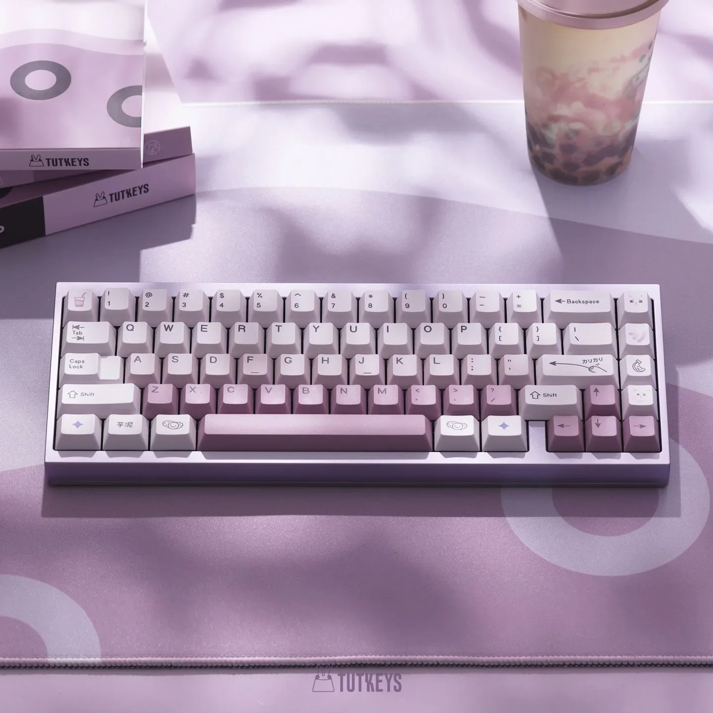 

Keycaps mashed taro bobo, Ragdoll cat theme purple hot sublimation pbt keycaps