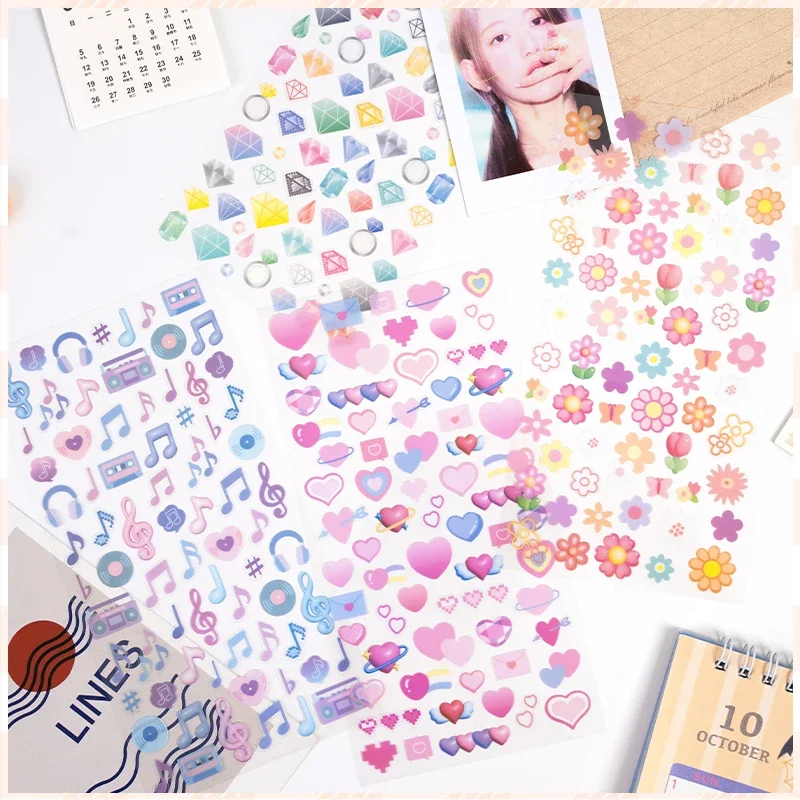 3 pcs/6 pcs Creative Simple Music Diamond Ribbon Star Decorative Stickers Adhesive Stickers DIY Cute Diary Stationery Stickers