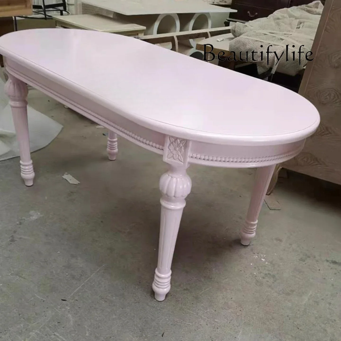 N45 gg American rural solid wood oval dining table French antique old carved dining table modern solid wood creative table