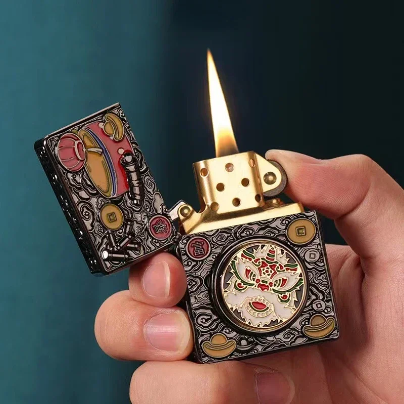 ZORRO Pure Copper Armor Kerosene Lighter Retro Auspicious Lion Relief Decompression Rotary Wheel Ignition High Grade Men's Gifts