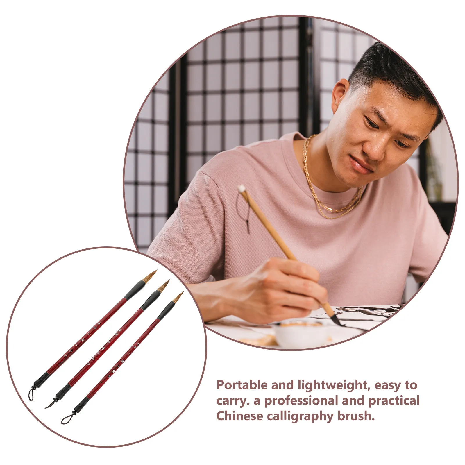 

3Pcs Wolf Hair Calligraphy Brush Professional Traditional Chinese Writing Painting Tool for Smooth Ink Absorption Portable Art