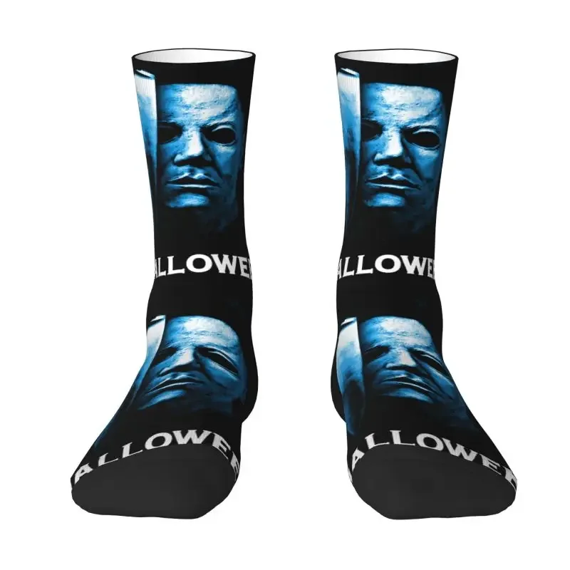 Funny Men's Halloween Michael Myers Dress Socks Hip Hop Breathable Comfortable 3D Print Horror Movie Character Crazy Crew Socks