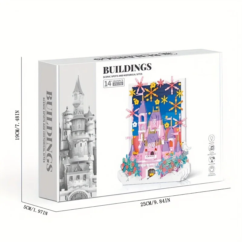 Pink Castle Building Blocks 3D Postcard Building Assemble Model Bricks Creative Desktop Decoration Children\'s Holiday Gifts