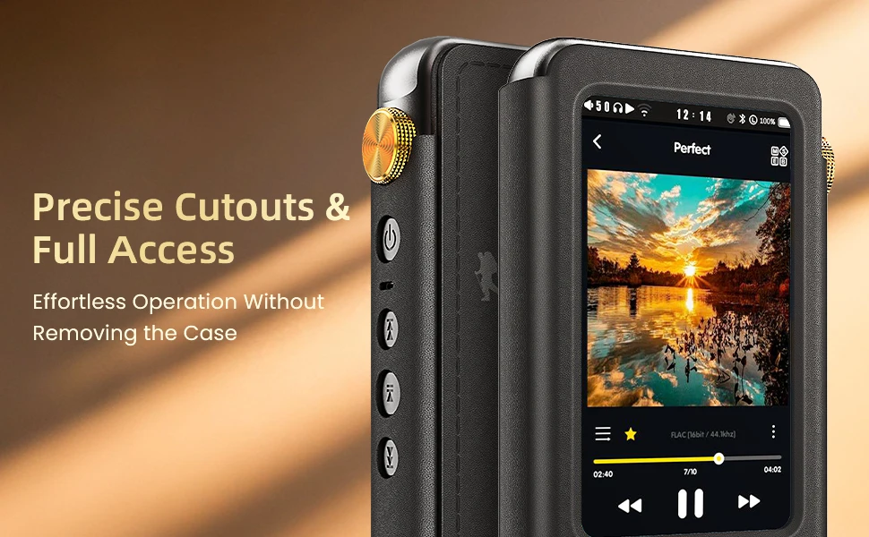 HIFI WALKER Schutzhülle aus PU-Leder für den tragbaren HiFi-Musikplayer H20 Pro, stoßfest und langlebig, Schwarz – Detail 3