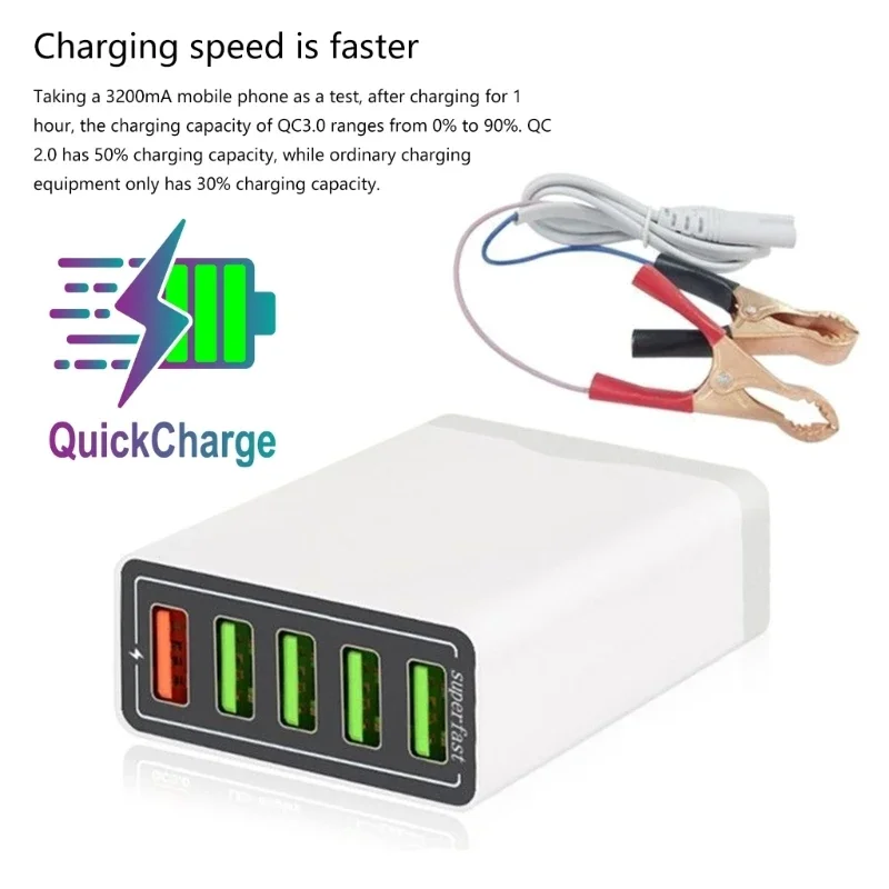 

Direct Current Converter with Battery Clip 12V 24V to 5V 6A USB Power Adapter Bucking Regulator Charging 5 Ports