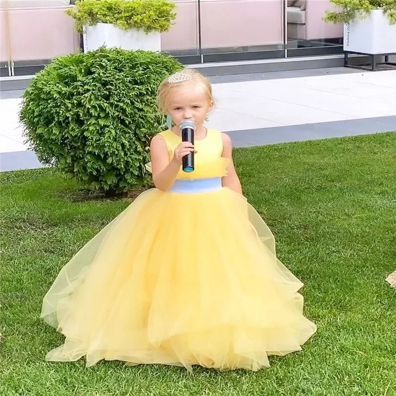 Flower Girl Dresses Yellow Simple 2023 Ball Gown Tulle Little Princess Wedding Dresses Communion Pageant Birthday Banquet