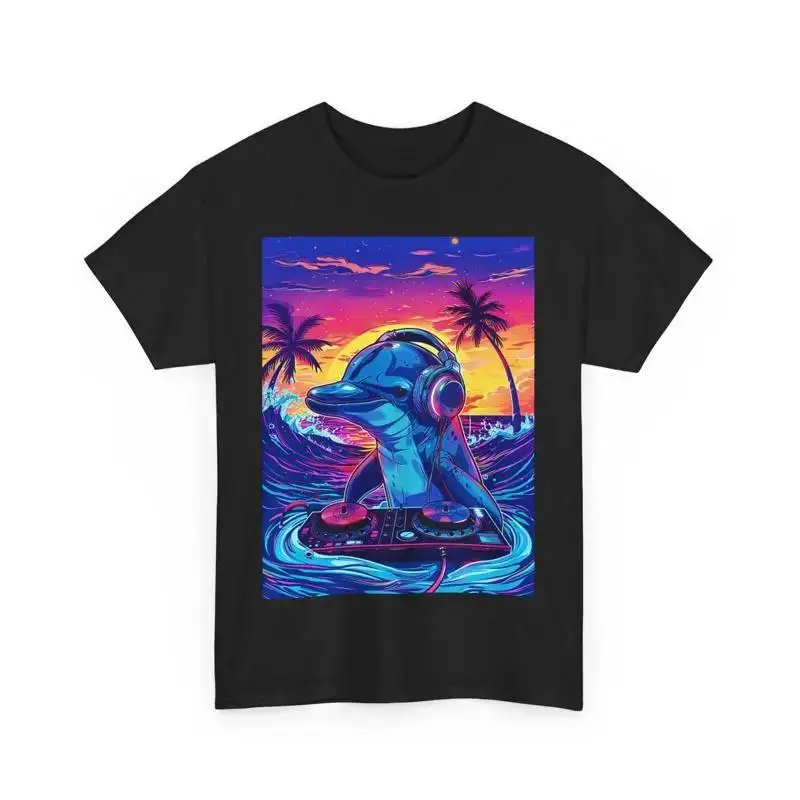 DJ DOLPHIN TSHIRT OCEAN MUSIC PARTY HEADSET VACATION BEACH GIFT MEN WOMEN SHIRT